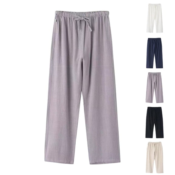 RYDCOT Mens Cotton Linen Capri Pants Light Loose 3/4 Long Shorts Elastic Waist Drawstring Casual Beach Yoga Trousers White