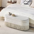 thumbnail image 3 of CQSXDA Multi-Functional Fringe Trim Oval Storage Ottoman With Lift-Top Lid 39 Inches Long With Metal Frame For Bedroom And Living Room, Beige, 3 of 10