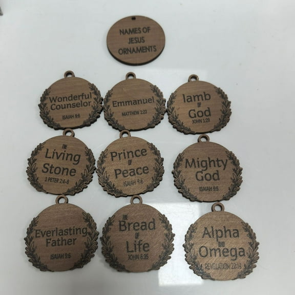 Gmogad 10Pcs Wooden Jesus Names Christmas Ornaments, Religious Tree Decorations for Holiday, Handcrafted Wood Hanging Pendants Ornament Set for Home Church Christmas Tree