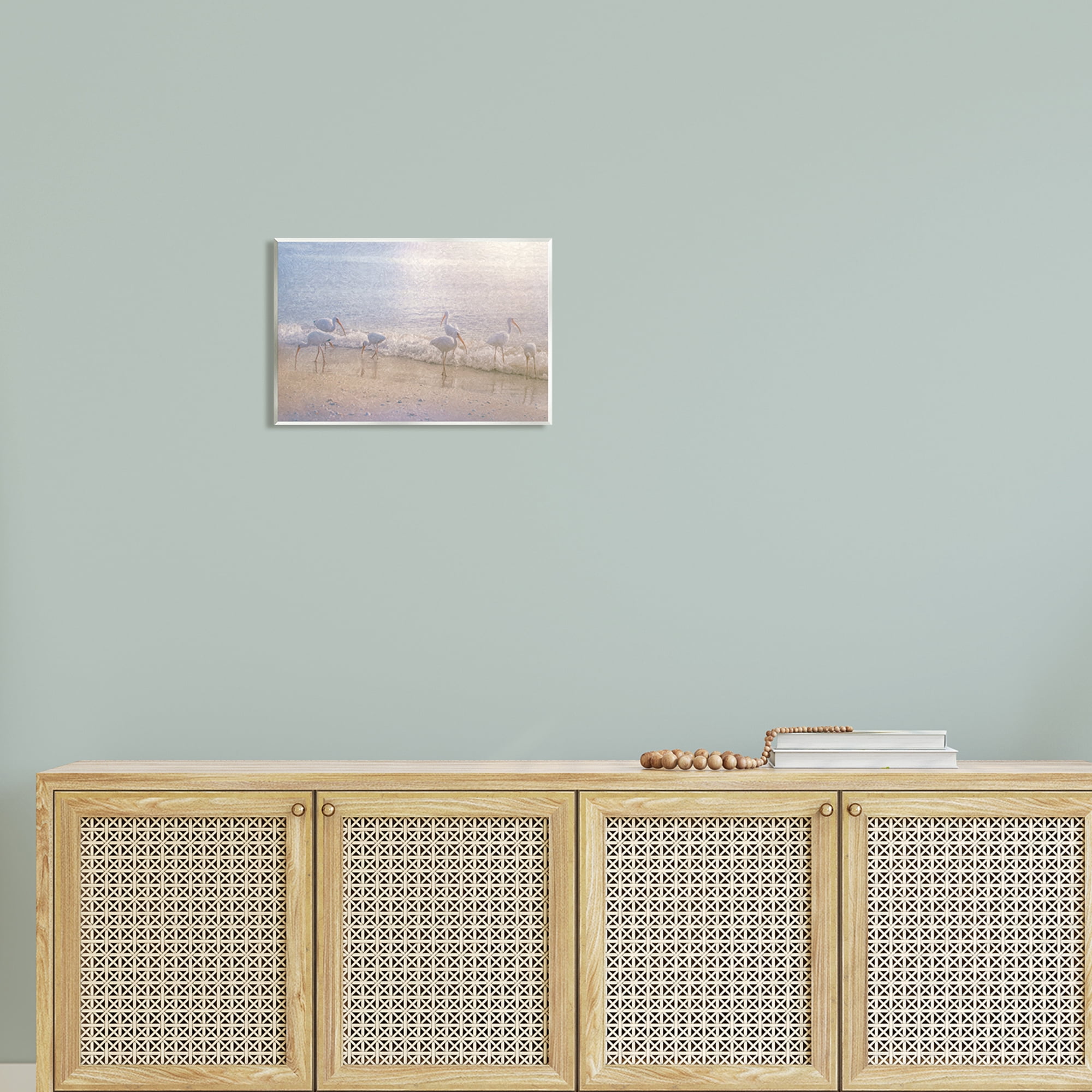 Stupell Seaside Waves Bird Flock Grazing Landscape Painting Wall Plaque Unframed Art Print Wall Art