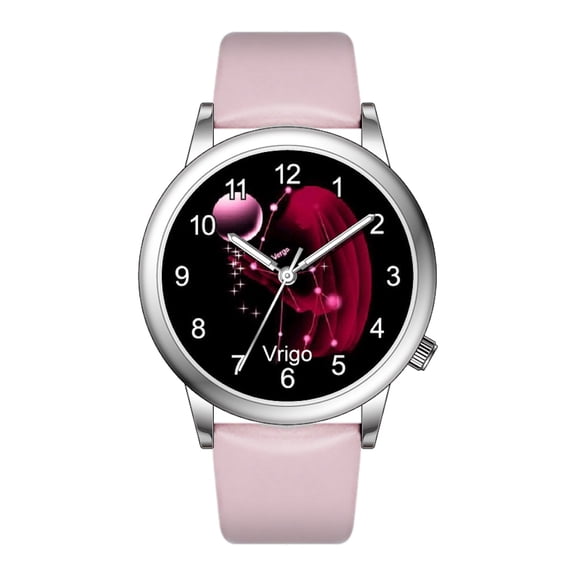 Fashion Watch Constellation dials 36mm Alloy Case Japanese PC21J Quartz Movement Synthetic Leather Watch (Pink/VRIGO)