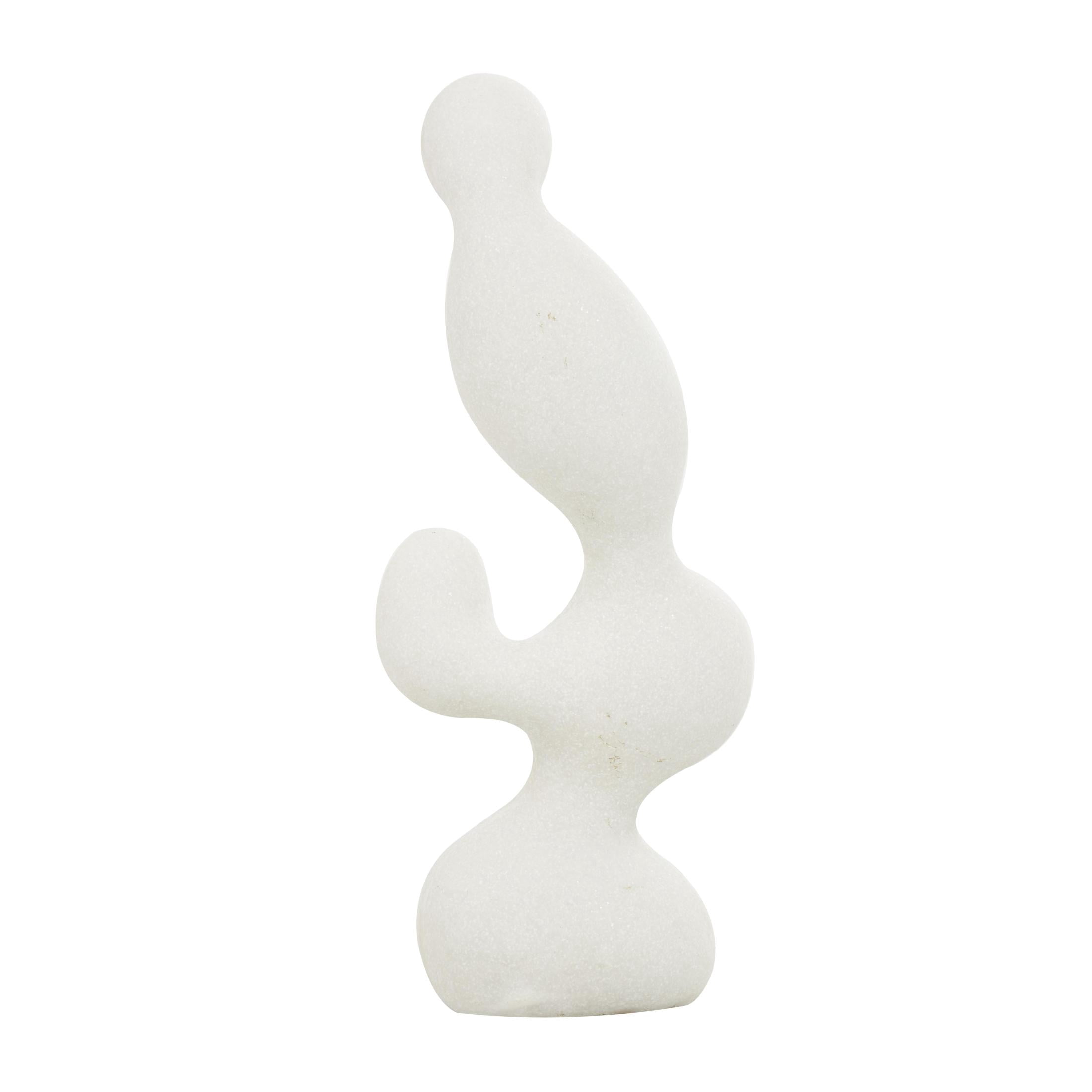 7" x 18" White Polystone Curved Shaped Abstract Sculpture with Speckled Texturing, by DecMode