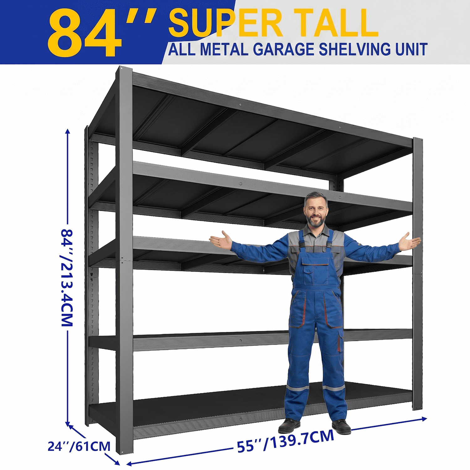 Xiweot Heavy Duty Garage Storage Shelves 3050 lbs, 5-Tier Adjustable Metal Storage Shelving Unit, 24”D x 55”W x 84”H Large Shelving Rack, Industrial Garage Storage Rack for Basement Warehouse