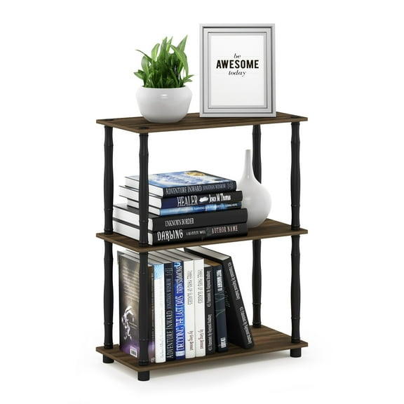 Furinno Durable 23.6 W x 11.6 D x 29.5 H 3-Shelf Freestanding Shelving Unit, Columbia Walnut and Black