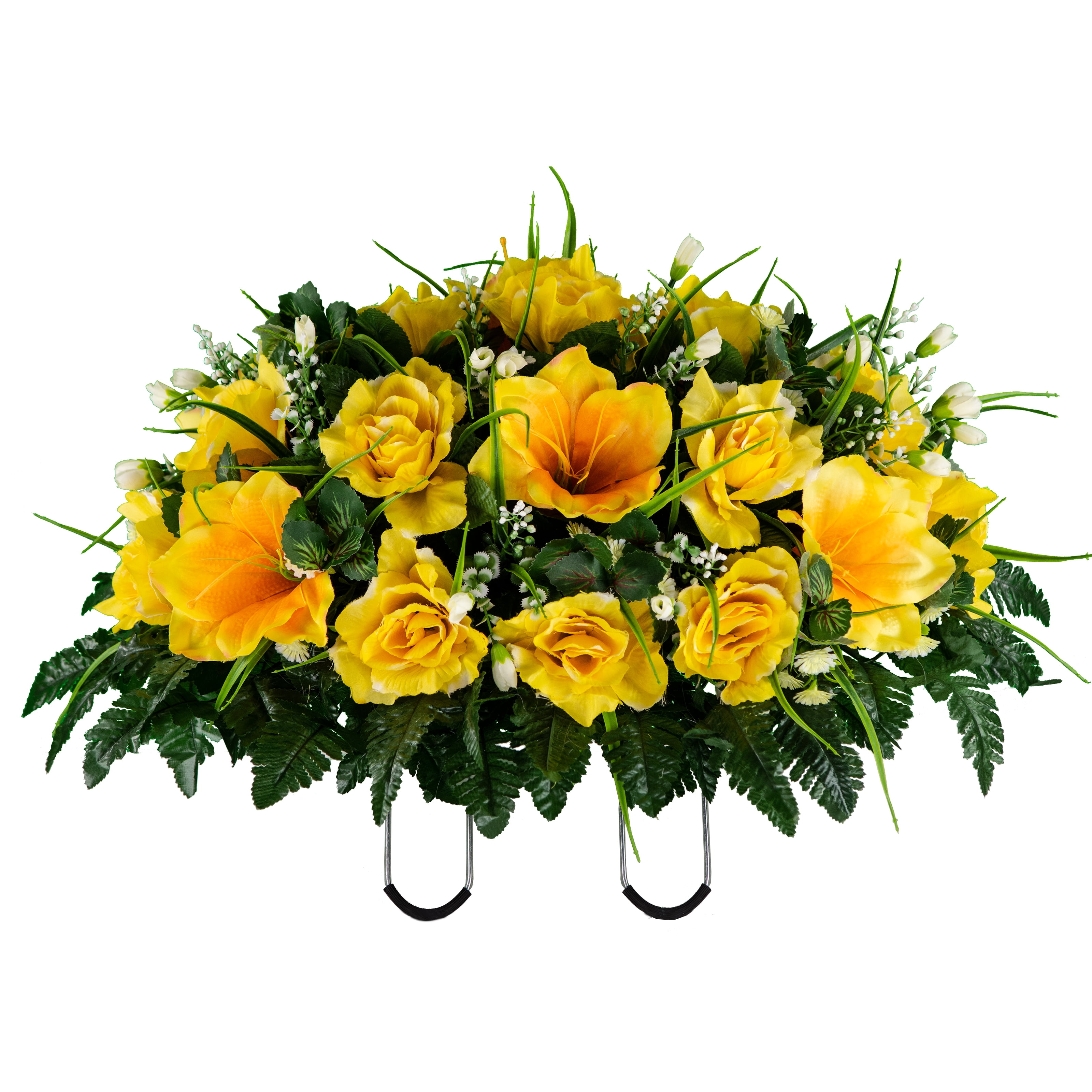 Sympathy Silks Artificial Cemetery Flowers 30" Yellow Amaryllis/Rose