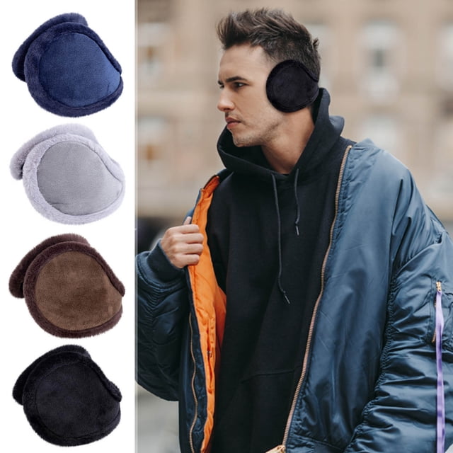 Cagogo à Moins de 5 $ 4 Pcs Cache-Oreilles, Présentant des Cache-Oreilles Classiques Unisexes en Molleton Bleu Marine, Gris, Brun et Noir. Ces Cache-Oreilles Thermiques d'Hiver de protection des Oreilles Sont Pliables et Conçus pour le Temps Froid, Offrant Confort et Chaleur. l'Image Montre une Personne Portant les Cache-Oreilles Noirs dans un Contexte Urbain Extérieur, Assortie à une Veste Marine et un Chandail à Capuchon. les Cache-Oreilles Sont Portés au Dos et Gonflés, Offrant une Couverture Complète des Oreilles pour les sports de Plein Air Ou l'Usage Quotidien.