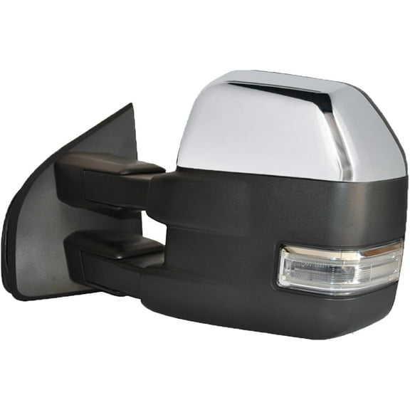WLLW Driver Left Side Towing Mirror for Ford F150 Pickup Truck 2015-2020 Power Heated Turn Signal Light Auxiliary Light Puddle Light Tow Mirror 22 Pin Plug Chrome Cap