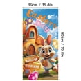 thumbnail image 3 of YaoZQ Happy Easter Door Sign, Cartoon Bunny at Carrot House with Welcome Text, Spring Holiday Front Porch Entrance Decoration, Orange, 35 x 71 in, 3 of 7