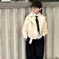 thumbnail image 4 of GiLiling Kids Faux Leather Biker Jacket Moto Style Coat Boys Girls Motorcycle Fall Winter Jacket Zipper Front Cozy Lining Outwear (Beige, 5-6 Years), 4 of 5