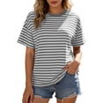 thumbnail image 2 of Womens Oversized Striped T Shirts Short Sleeve Fashion 2026 Casual Crewneck Summer Y2K Clothes, Summer Loose Fit(Grey,M), 2 of 4