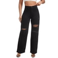 thumbnail image 1 of YDLCAFD Womens High Waisted Wide Leg Jeans Stretchy Distressed Denim Pants L, 1 of 8