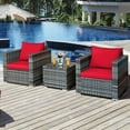 thumbnail image 2 of Costway 3 PC Patio Rattan Furniture Bistro Set Cushioned Sofa Chair Table Red, 2 of 10