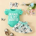 thumbnail image 2 of Sopiago Baby Girl Clothes Short Sleeve Romper Shorts Set Floral Summer Outfits Cute Baby Girls Clothes with Headband Mint Green,0-3 Months, 2 of 7