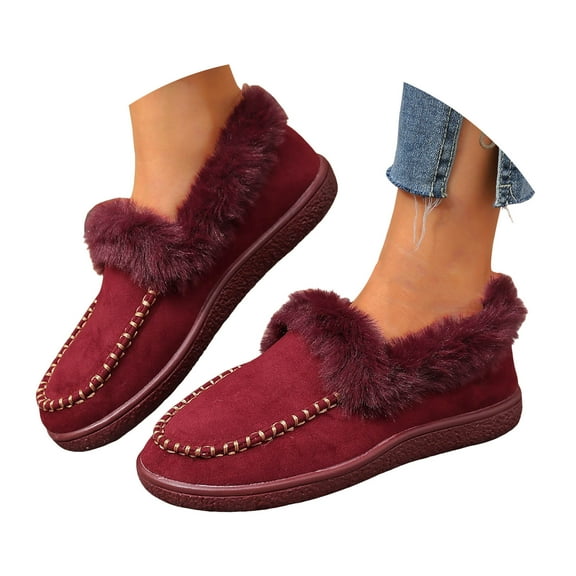 YLYL Women Suede Loafers Fuzzy Warm Fur Lined Comfortable Fashion Casual Slip on Winter Snow Boots