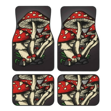 Daiia Red Mushrooms Printed Car Floor Mats Set of 4, Durable Non Slip Auto Floor Carpet, Car Interior Carpets Proof Foot Pads Anti-Slip Cushion Automoetive Accessories
