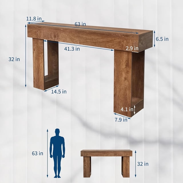 QinaQin 63Inch Long Console Table for Entryway, Rustic Natural