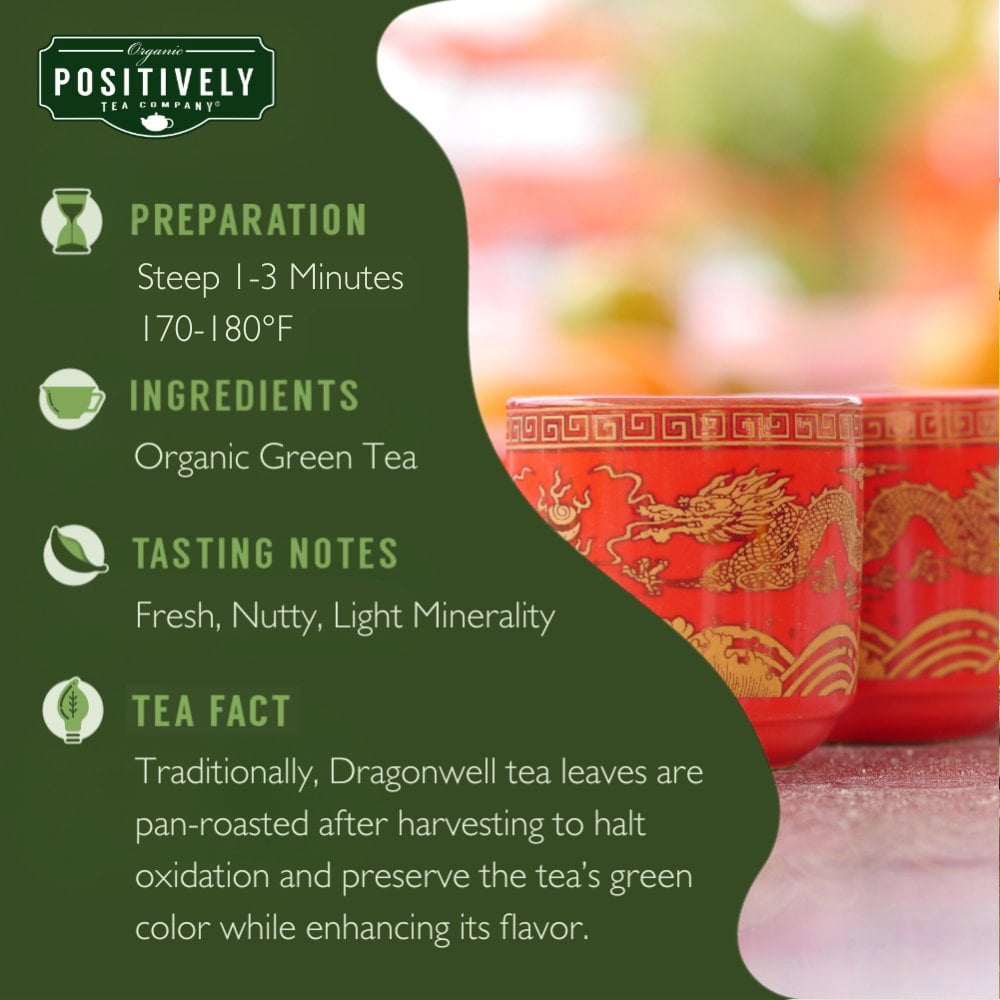 Positively Tea's Organic Dragonwell Tea, Green Tea Bags, 120 CT Tea Bags 6 Boxes