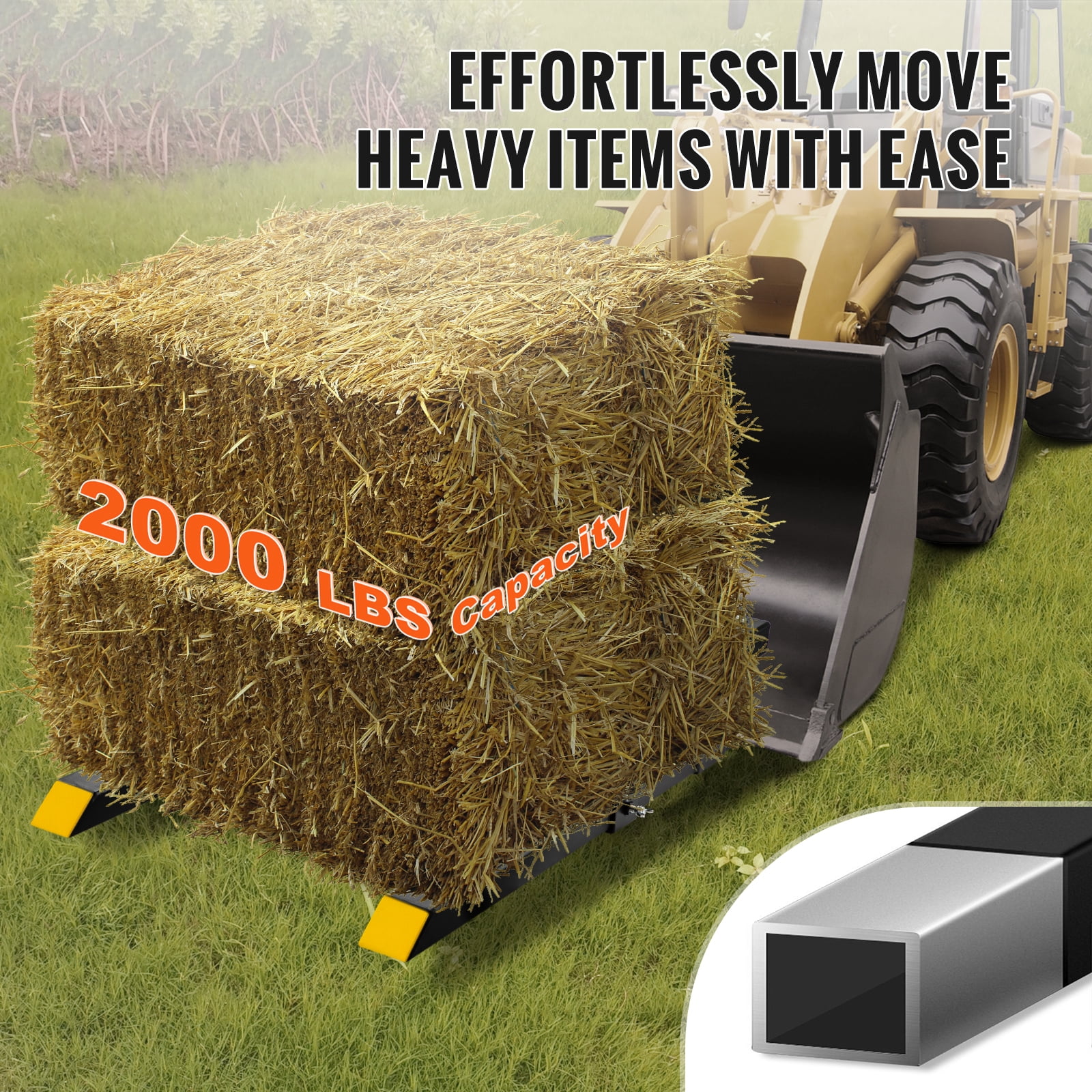 VEVOR Pallet Forks, 2000 lbs Clamp on Tractor Bucket Forks, 43" Total Length Heavy Duty Pallet Forks
