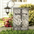 thumbnail image 3 of Happy Easter Day Outdoor Flag Burlap Garden Flag He Is Risen Lilies and Cross Spring Blessing Outdoor Flag Vertical Double Sided Outdoor Flag for Home, Holiday Gift 12.5''×18''in., 3 of 4