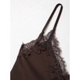 thumbnail image 4 of Womens Elegant Brown Satin Slip Dress With Lace Trim, Sexy V-Neck Midi, 4 of 11
