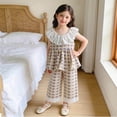 thumbnail image 2 of WRKEKC Girls Summer Outfits Sleeveless Peter Pan Collar Lace Trim Top and Long Pants Princess Set for 6 Months-12 Years, 2 of 6