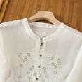 thumbnail image 4 of Holzkary Embroidered Tops for Women Cotton Linen Embroidered Shirt Wide Elastic Stcollar Single Bead Button Loose Top Casual Summer Boho T Shirts Loose Fit Half Sleeve Floral Blouses White 3Xl, 4 of 6