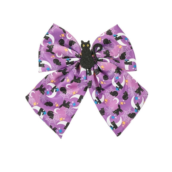 Way to Celebrate Halloween Hair Bow with Black Cat Embellishment, Purple, 1 Piece