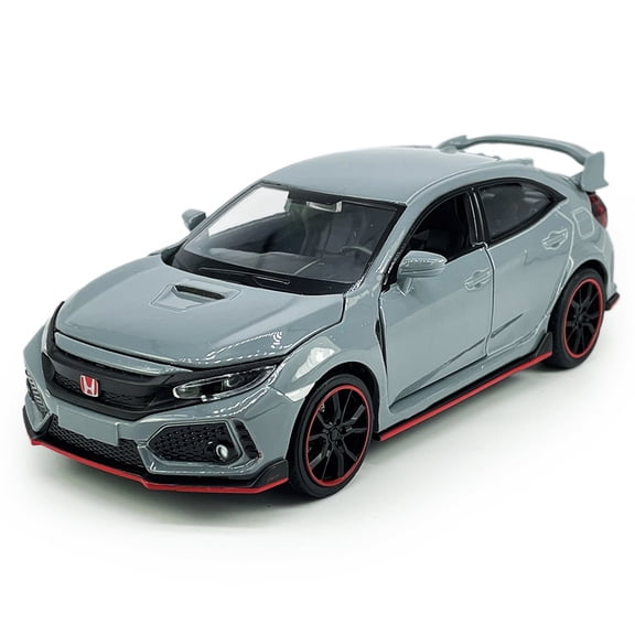 Civic Type R Hatchback Sports Diecast Car Model Toy Vehicle 1/32 Scale Metal Pull Back Friction Powered Vehicles Doors Open Light Sound Alloy Casting Toys Kids Boys Adults Birthday Gifts, Cement Grey
