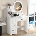 thumbnail image 5 of Vanity Table with Lighted Mirror & Drawers European white dressing table with 3-color dimmable LED mirror,Features 4 large drawers & 3 open shelves for ample storage., 5 of 7