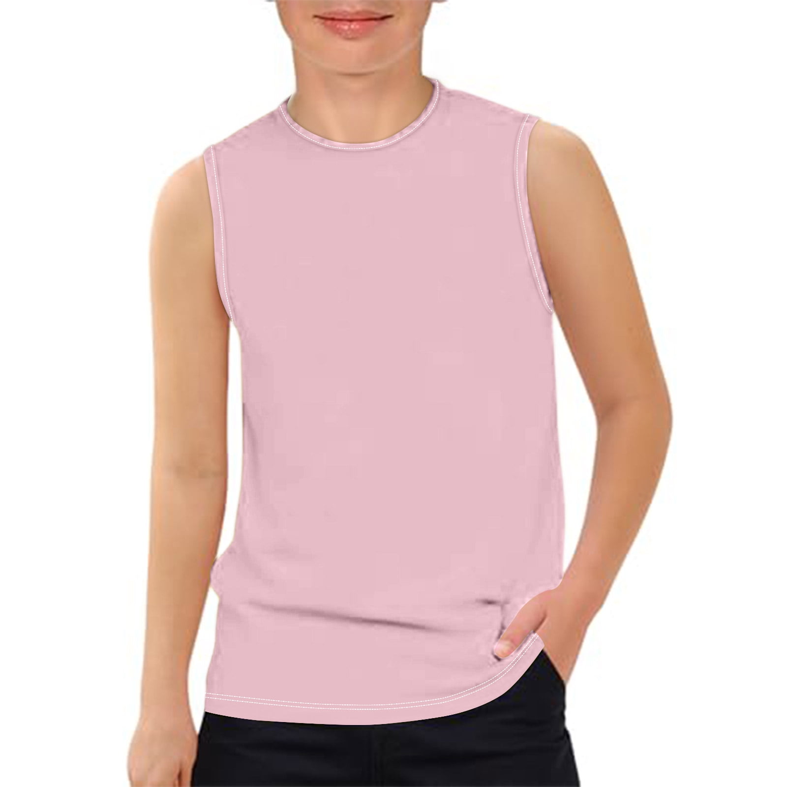Nestiefly Boys Athletic Tank Tops Kids Sleeveless Crewneck Shirts Quick Dry Undershirts Tees 5-14 Years Pink 130