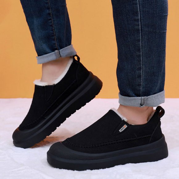 Wdhugt Cloth Men'S Casual Fleece-Lined Outdoor Winter Shoes Soft Sole Snow Boots Thick Bottom Non-Slip Comfortable Footwear Size 8 Us 26Cm / 10.24 Inches In Black Color