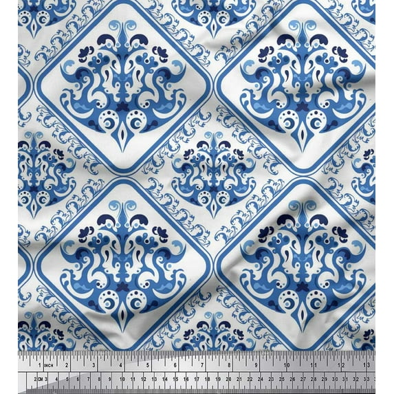 Soimoi Rayon Crepe Fabric Floral & Geometric Ethnic Printed Fabric 1 Yard 46 Inch Wide