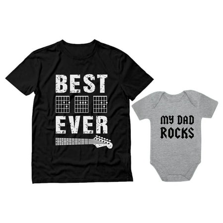 

Best Dad Ever and Baby Matching Set Dad Rocks Bodysuit Guitarist Father T-Shirt Baby Gray 6M (3-6M) / Dad Black Small