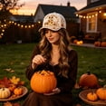 thumbnail image 3 of Clearance Hotyverty Halloween Ghost Baseball Cap, Happy Haunting Patchwork Ghost Pumpkin Commemorative Vintage Baseball Cap Adjustable Cotton Dad Hat Halloween Gift for Women Men, White, 3 of 9
