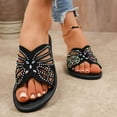 thumbnail image 5 of Mqqzkk Women's Rhinestone Sandals Slide Glitter Bling Flat Slippers Casual Summer Open Toe Slides Sandals Flat, 5 of 5