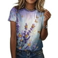 thumbnail image 3 of Lavender T-Shirt O Neck Retro Print Big Size T-Shirts Short Sleeve Tees Womens Pretty Design, 3 of 5