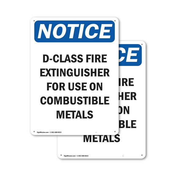 (2 Pack) D-Class Fire Extinguisher For OSHA Notice Sign 10 Inch X 14 Inch Indoor / Outdoor Rust-Free Aluminum Metal Signs for Workplace, Workshop, and Construction Site, Made in the USA
