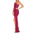 thumbnail image 5 of Prolriy Wedding Guest Dresses for Women Ladies One Shoulder Tie Waist Slit Pleated Sequin Gown Dress Party Dresses for Women 2024 Formal Dress Hot Pink XL, 5 of 6
