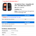 thumbnail image 2 of Tail Light Set 2 Piece - Compatible with 2015 - 2018 GMC Sierra 2500 HD 2016 2017, 2 of 2