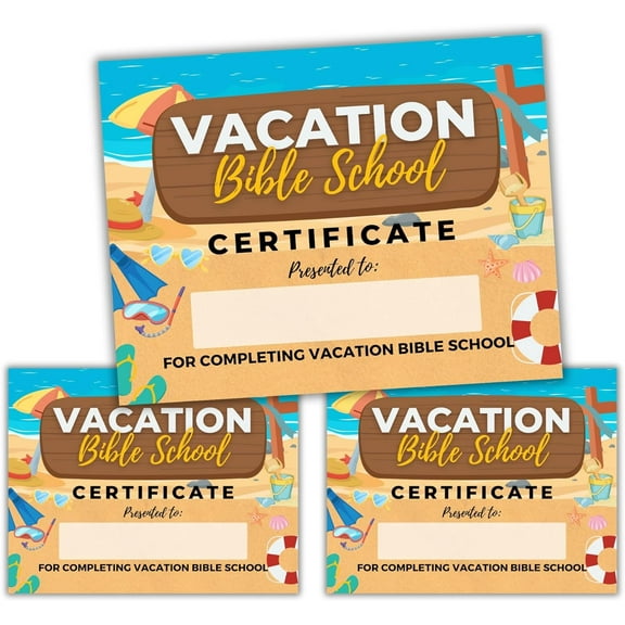 Vacation Bible School VBS Certificate of Completion Award  50 pk 8.5x11 Under The Sea Breaker Rock Beach Ocean Themed Participation