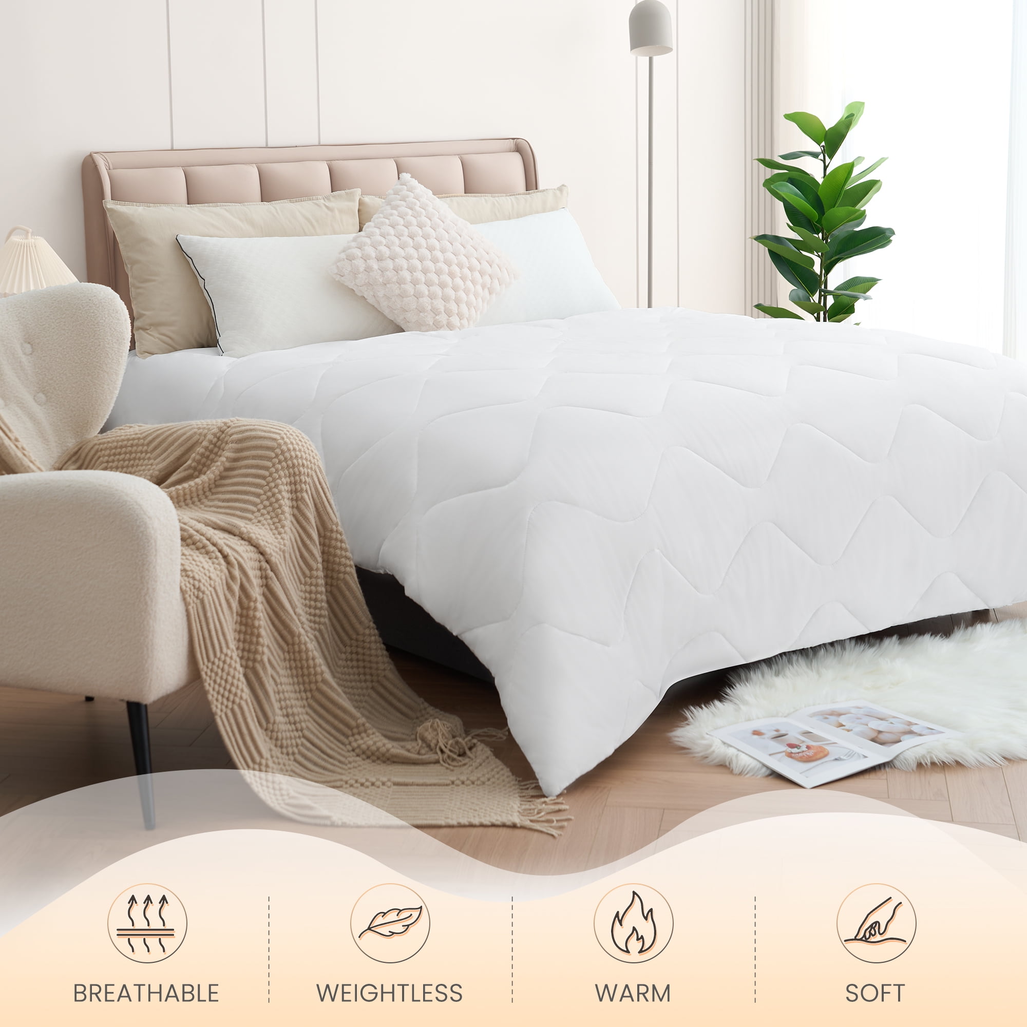 MARNUR All-Season Comforter Duvet Insert, Breathable Cooling Quilted Down Alternative, Fluffy Soft Luxury Hotel Style, Machine Washable, Full Size 82"x86"