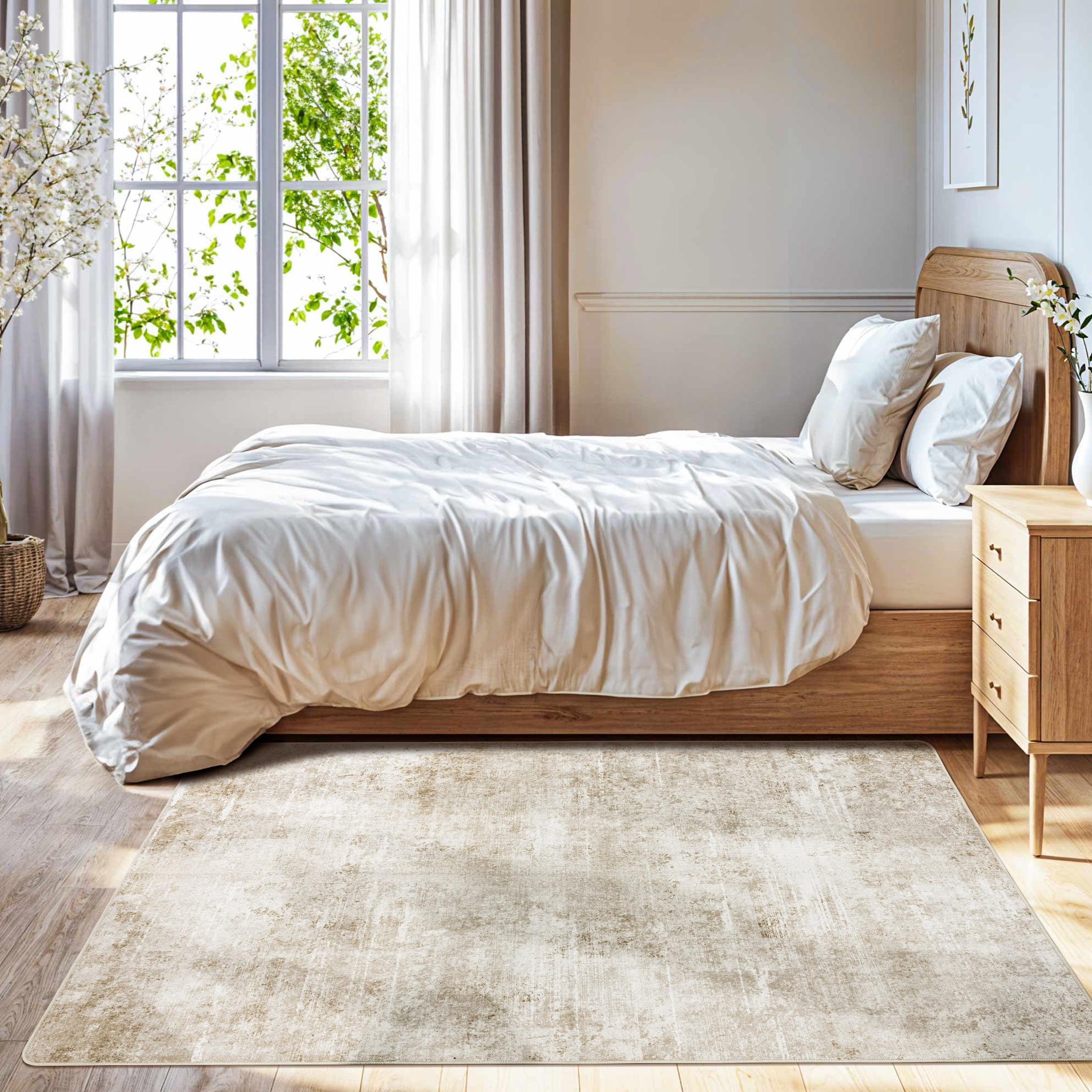 SONORO KATE 3'x5' Area Rugs for Living Room, Machine Washable Oriental Vintage Non Slip Soft Indoor Area Carpet, Beige