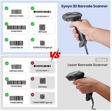Quivanta EYH2 Handheld USB 2D Barcode Scanner, Wired Automatic QR Code Scanner PDF417 Data Matrix Bar Code Reader with Long USB Cable for POS Mobile Payment, Convenience Store, Supermarket, Warehouse