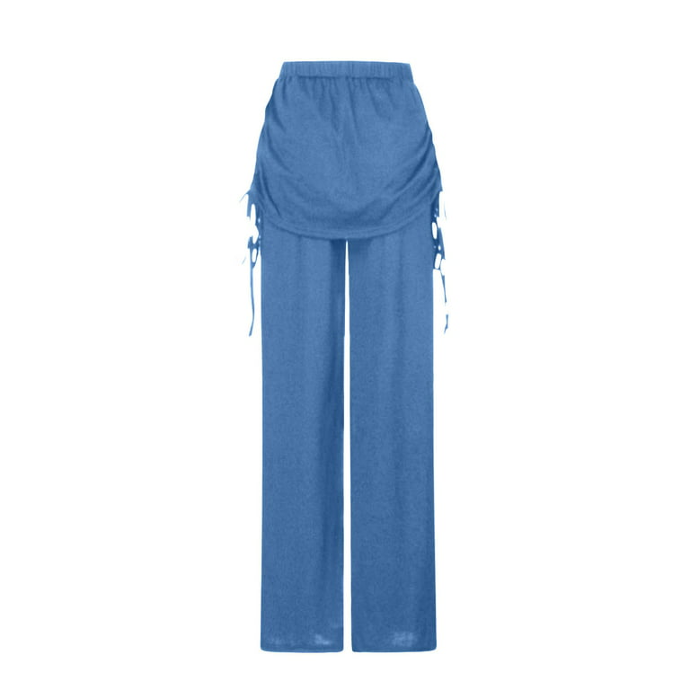 HUPOM Palazzo Pants For Women Dressy Women Capri Pants Legging Low Waist  Rise Full Flare-Leg Light Blue XL 