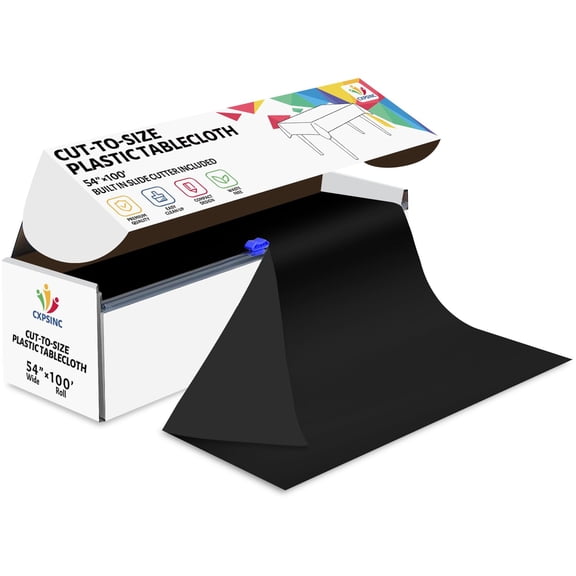 Jhdzdhy 54" X 100ft Plastic Table Cover Roll Disposable Tablecloth with Slide Cutter for Parties,Black