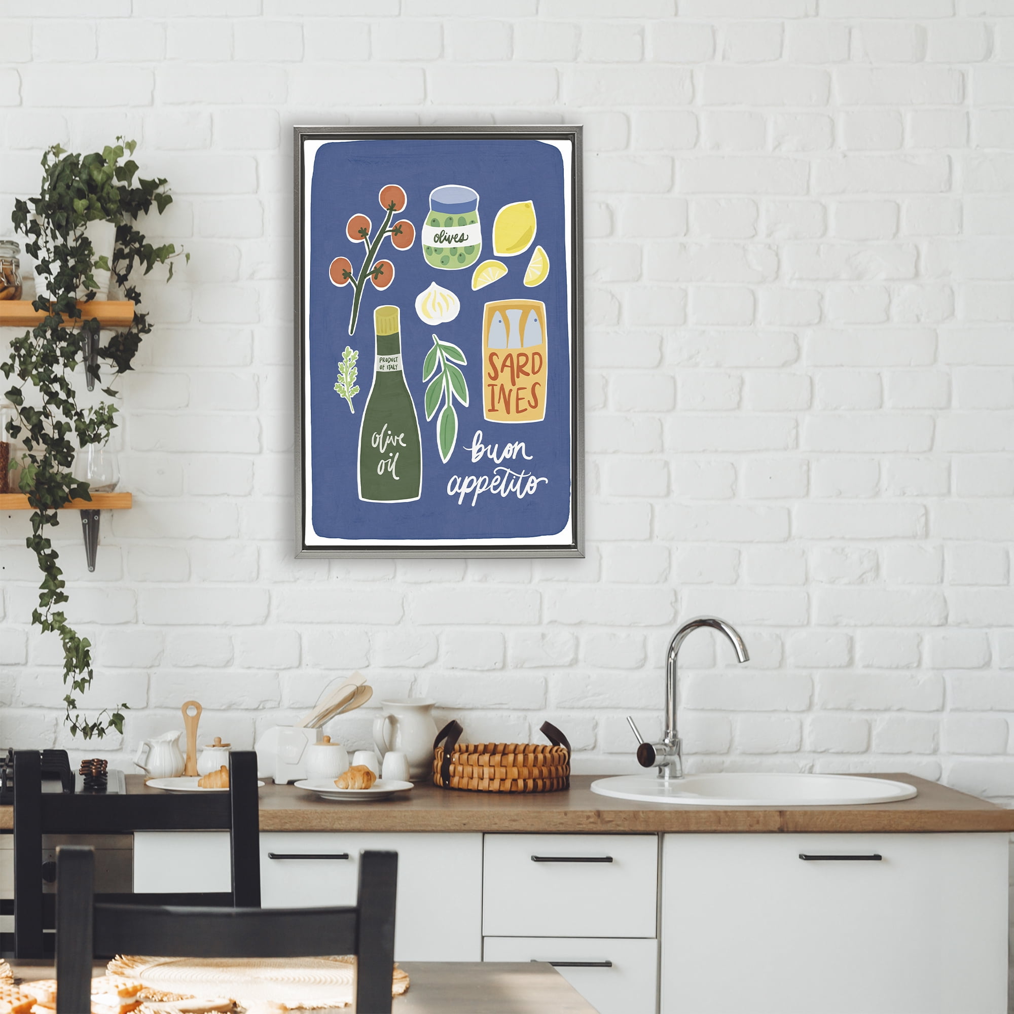 Stupell Industries Italian Kitchen Necessities Gray Framed Floater Canvas Wall Art, design by Amanda Houston
