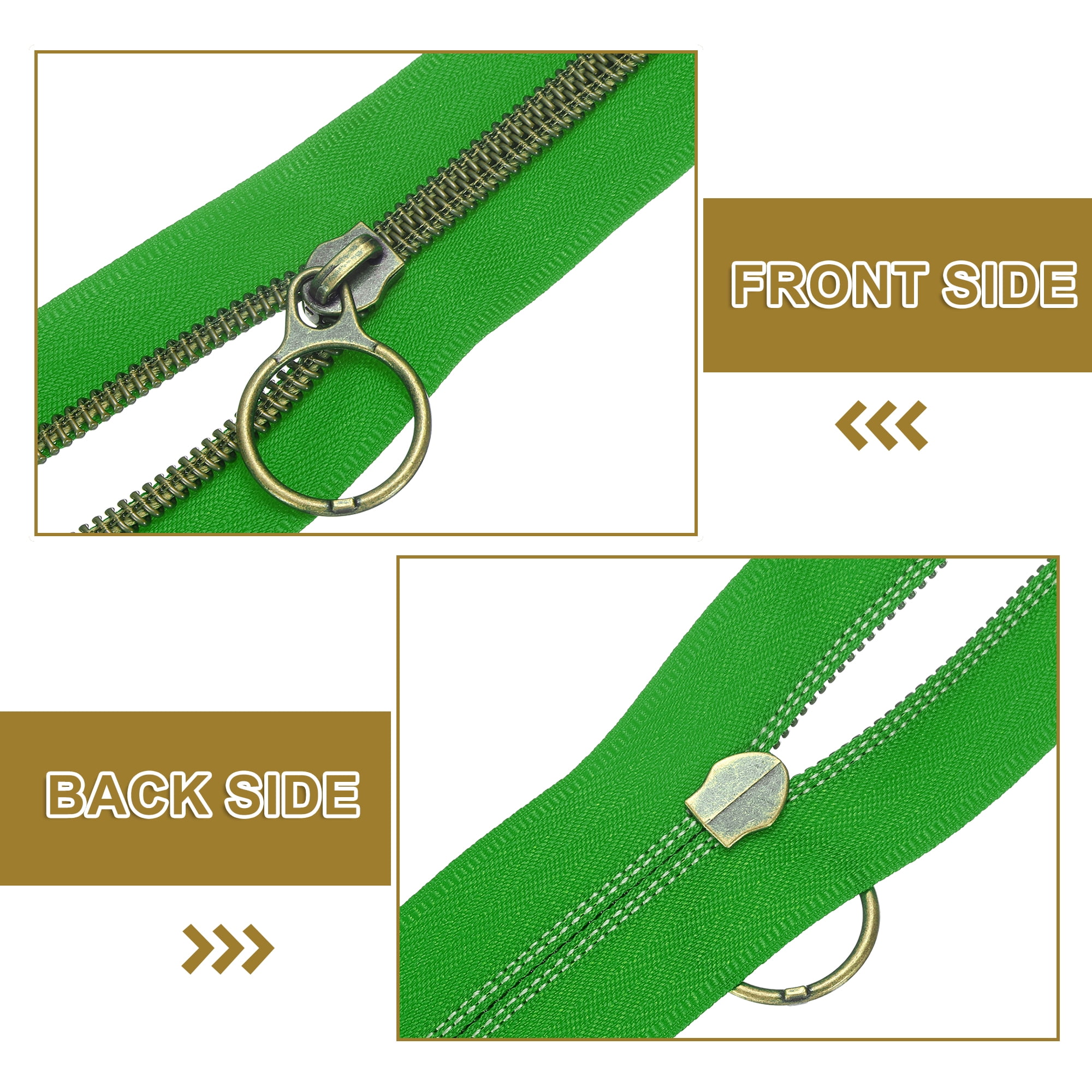 #5 10 Yards Nylon Coil Zippers, Bulk Coil Zipper by the Yards with 20pcs Vintage Brass Zippers Sliders for Diy Tailor Sewing Craft Bag Clothes, Green