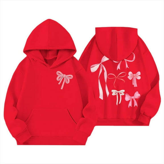 Kiijoy Tween Girls Bow Print Hoodie Cute Pullover Hooded Sweatshirt, Sizes 11-12