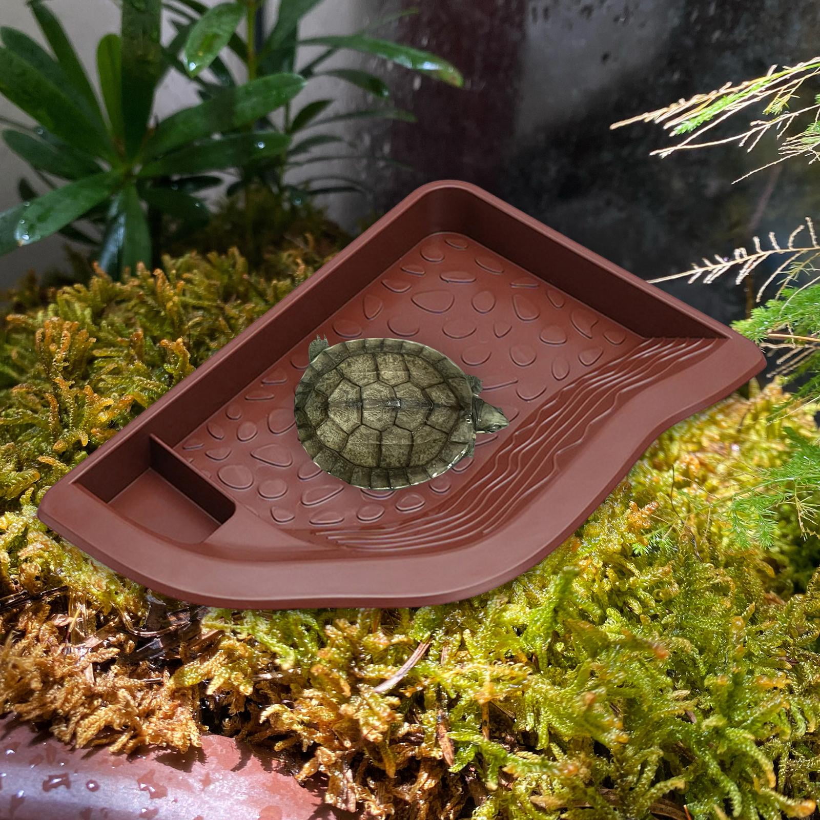 balikha Reptile Water Dish with Ramp Landscape Reptile Bathing Pool for Snake Brownish Red