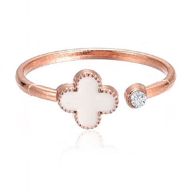 Anillo sencillo abierto de cuatro hojas para mujer, anillo de dedo índice abierto de moda en oro rosa para mujer